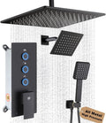 Matte Black Shower Faucet Set Bathroom Rainfall Shower System, 12 Inch Ceiling Mount Shower Head with 6 Inch Wall Mount Shower Head, Include Shower Valve and Trim Kit