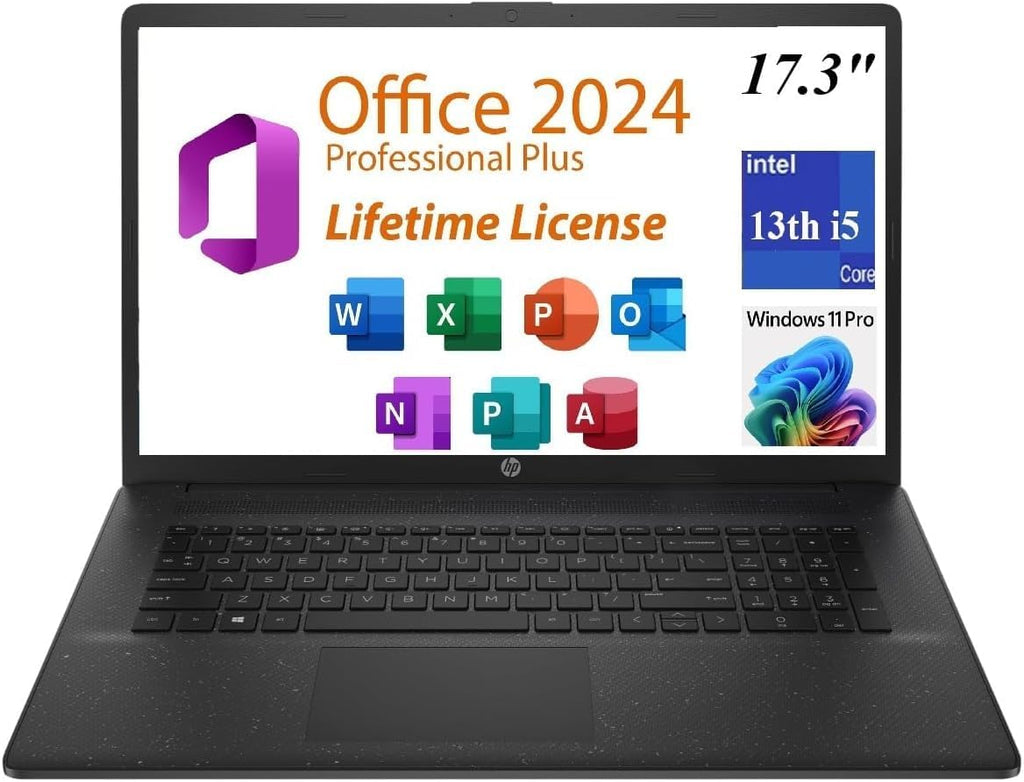 HP 17t-CN300 Personal Laptop, 2025, Free Lifetime Office,Copilot AI Chat, 13th Gen Intel Core i5-1334U (10cores),WiFi 6, Long Battery Life,Windows 11 Pro, Jet Black (12GB RAM | 512GB SSD)