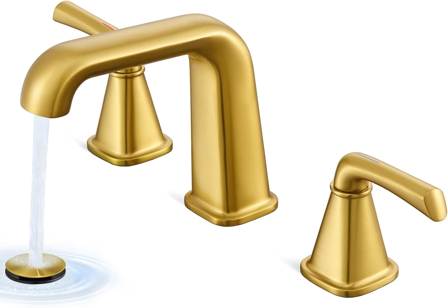 Gold Bathroom Faucet,Bathroom Sink Faucet,Brushed Gold Bathroom Faucet 3 Hole, with Pop Up Drain and CUPC Supply Lines for Vanity,Lavatory RV Farmhouse (HG-8904-BG)