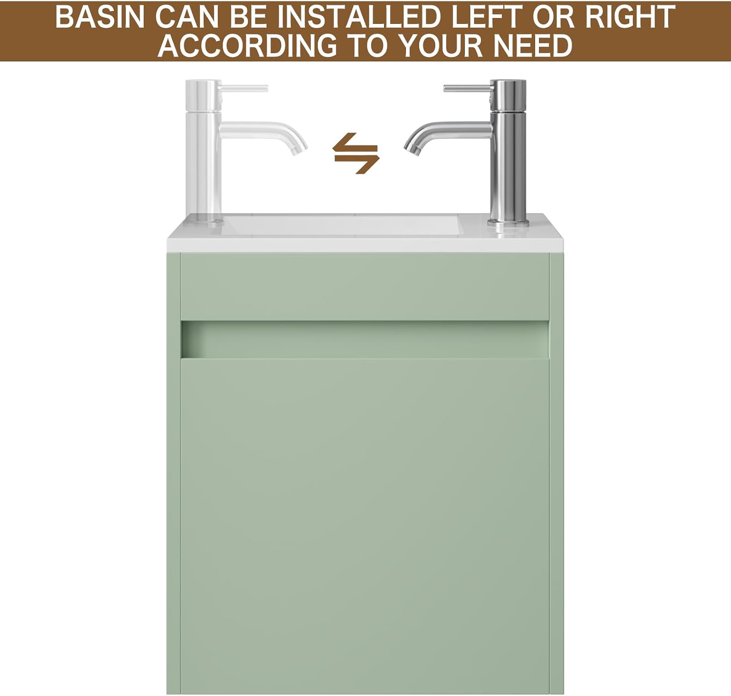 wonline 16' Small Floating Green Bathroom Vanity Sink Combo, Wall Mounted Narrow Single Cabinet with Resin Basin Sink Top, Water Saving Chrome Faucet & Pop-Up Drain