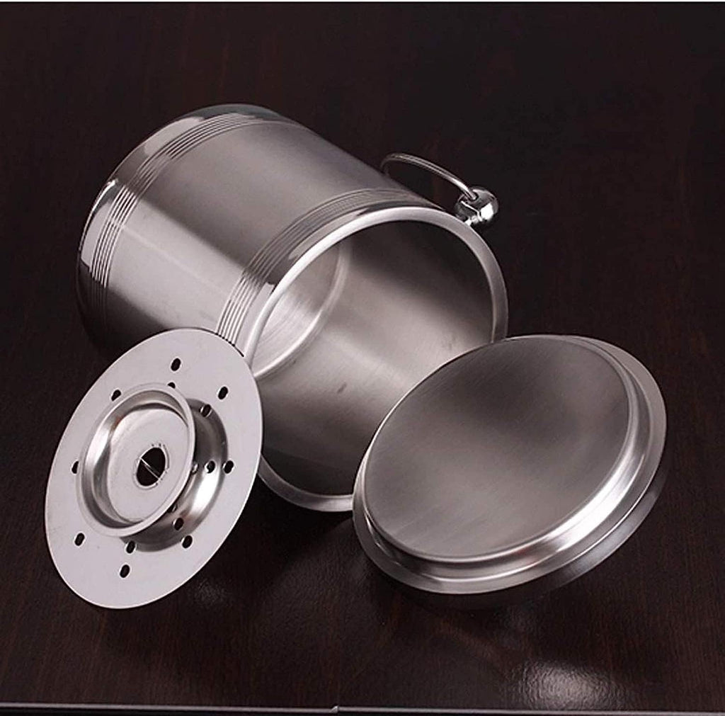 BTZHY Ice Bucket,Candy Double Walled Stainless Steel with Ice Tongs, Scoop, Lid, and Exclusive Handmade Nylon