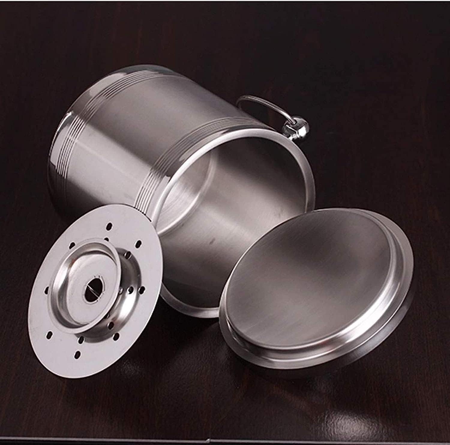 BTZHY Ice Bucket,Candy Double Walled Stainless Steel with Ice Tongs, Scoop, Lid, and Exclusive Handmade Nylon