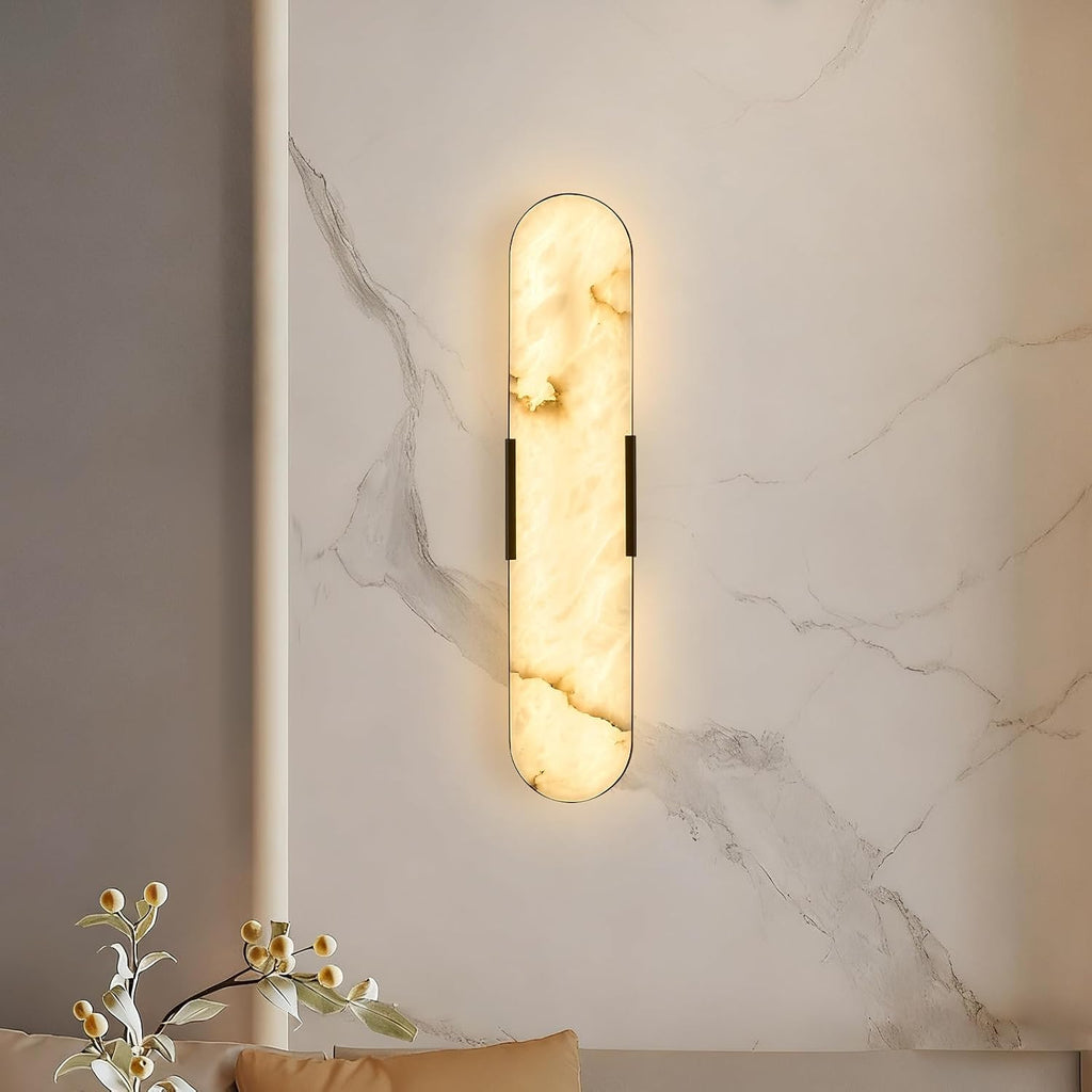 Alabaster Wall Sconces 20' LED Tunable 3000K~6000K Bathroom Vanity Wall Lights Vintage Natural Marble Wall Lamp Black Alabaster Wall Lighting Fixtures for Bedroom Hallway Living Room