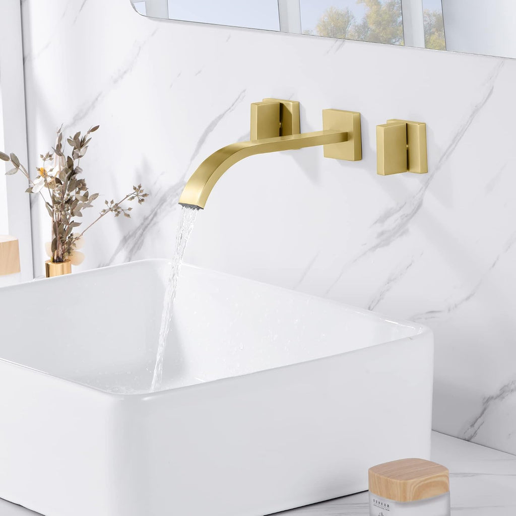 sumerain Gold Bathroom Faucet Wall Mount Bathroom Sink Faucet with Rough in Valve