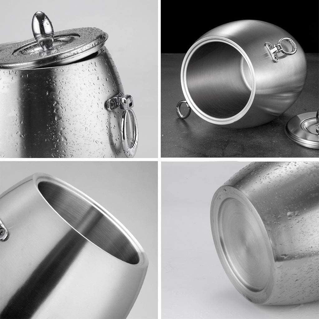 Stainless Steel Ice Bucket,Double Wall Ice Bucket with Lid Strainer and Tongs, Great for Cocktail Bar and Parties Freezer, Chilling Champagne Wine and Beer (Size : 2L) ()