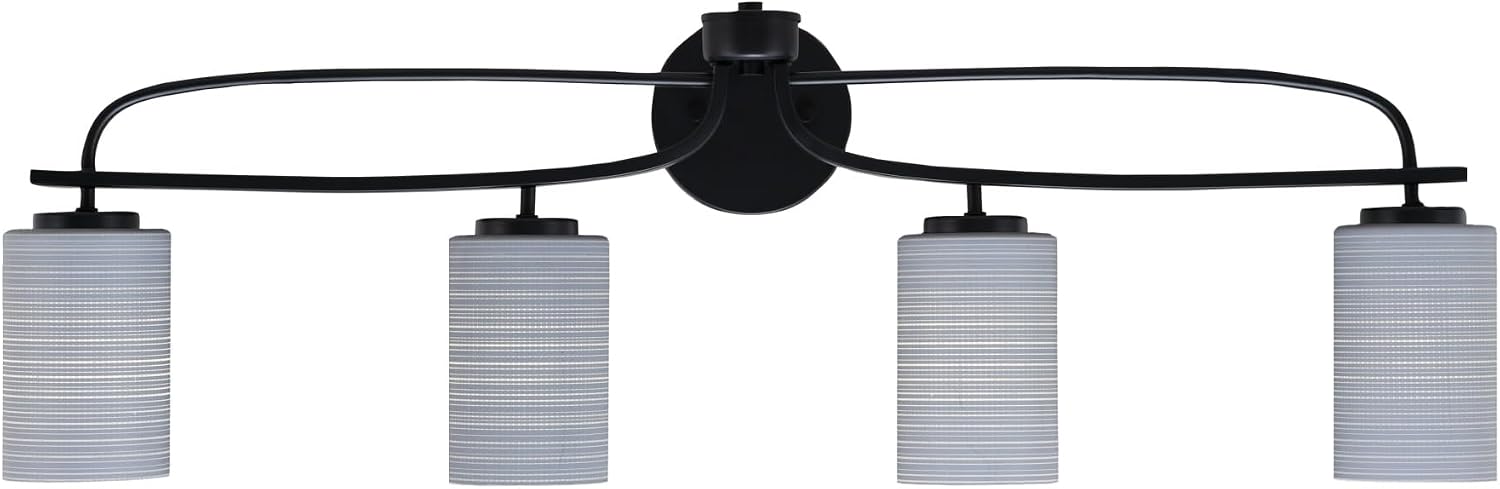 Toltec Lighting Cavella 4-Light Bath Bar – Modern Vanity Light Fixture for Bathroom – Dimmable and LED-Compatible Wall Light – Matte Black Finish, 4' Gray Matrix Glass