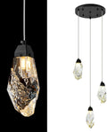 3 Lights Crystal Pendant Light Modern Cluster Chandelier Dimmable Pendant Light Fixture with Black Teardrop Design Stylish Lighting for Kitchen Island, Dining Room, Hallway, Bathroom
