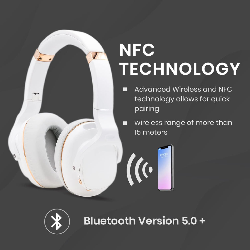 WAVV Element Active Noise Cancelling Headphones Wireless Over Ear Bluetooth Headphones with Microphone, Deep Bass, Quick Charge 40H Playtime,Comfortable Ear Pads for Cellphone/TV/PC/Laptop (Gold)