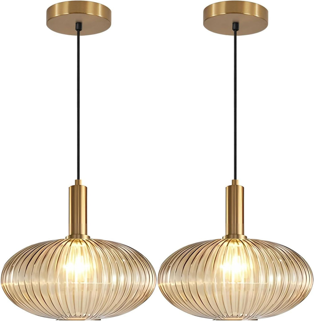 Modern Large Globe Pendant Light Fixture Nordic Glass Pendant Light Kitchen Farmhouse Kitchen Island Two-Pick Light Vintage Single Ceiling Hanging Light (Two-Pick-Amber)