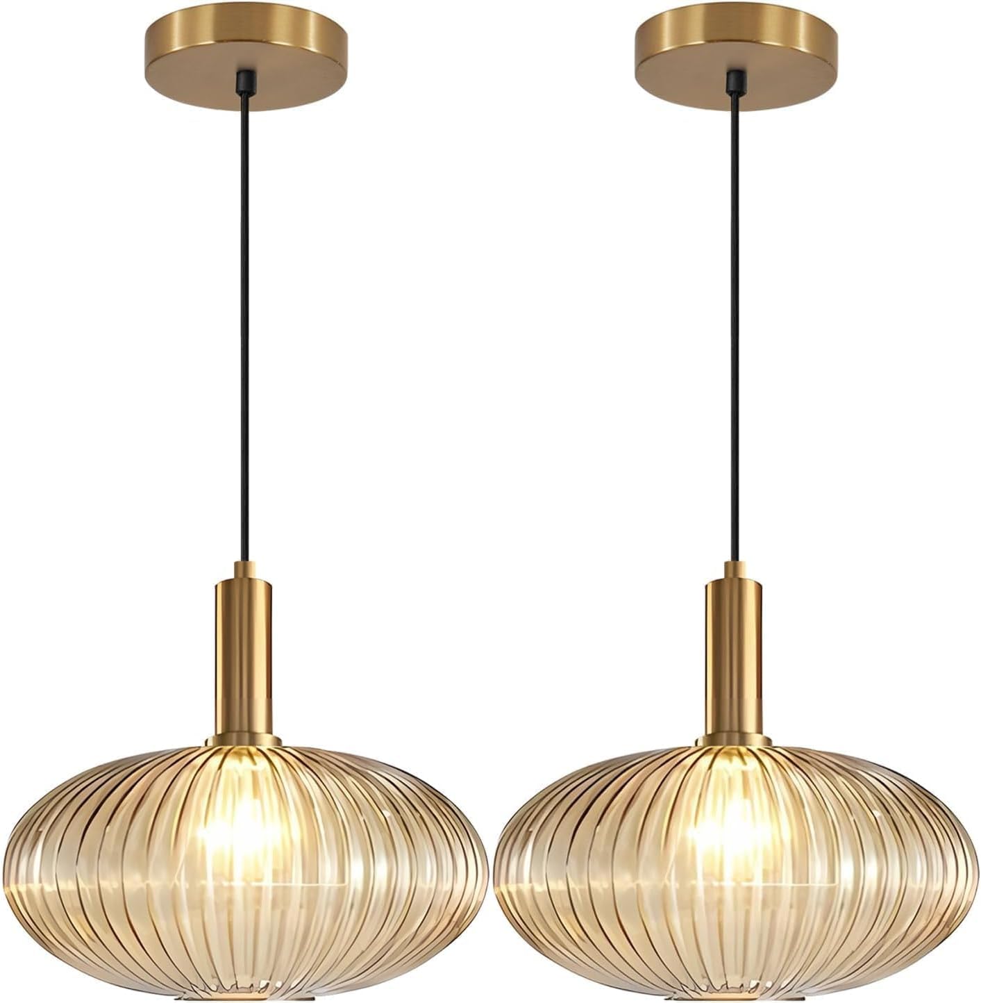 Modern Large Globe Pendant Light Fixture Nordic Glass Pendant Light Kitchen Farmhouse Kitchen Island Two-Pick Light Vintage Single Ceiling Hanging Light (Two-Pick-Amber)