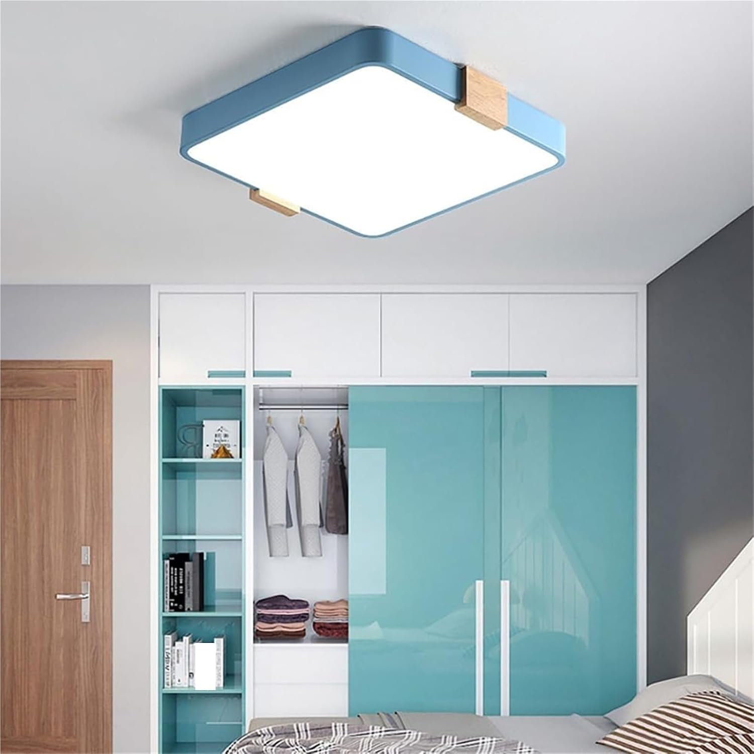 Modern Wood Ceiling Light Square LED Flush Mount Ceiling Light Minimalist Ceiling Lamp Dimmable Ceiling Lighting Fixtures for Kitchen Bedroom Bathroom(Natural Gray,23.6in)