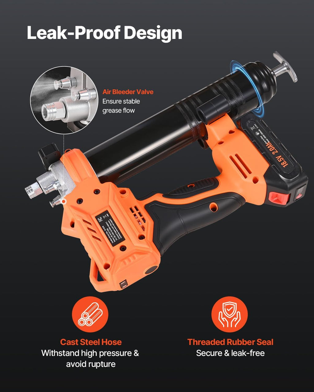 VEVOR Cordless Grease Gun, 8000 PSI Max Pressure, 20V Electric Grease Gun with 2.0 Ah Battery & LED Light, 35.4-inch Long Hose & Carrying Case, Variable Speed Triggers, Vehicles or Machines Greasing