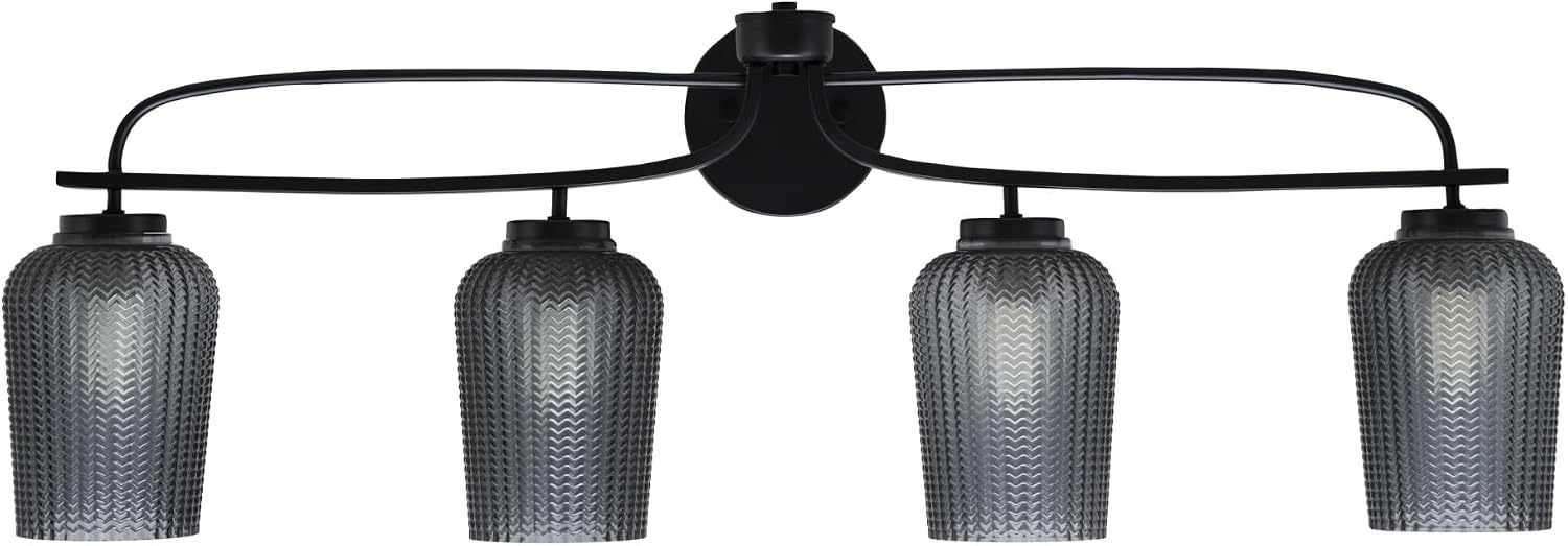 Toltec Lighting Cavella 4-Light Bath Bar – Modern Vanity Light Fixture for Bathroom – Dimmable and LED-Compatible Wall Light – Matte Black Finish, 5' Smoke Textured Glass