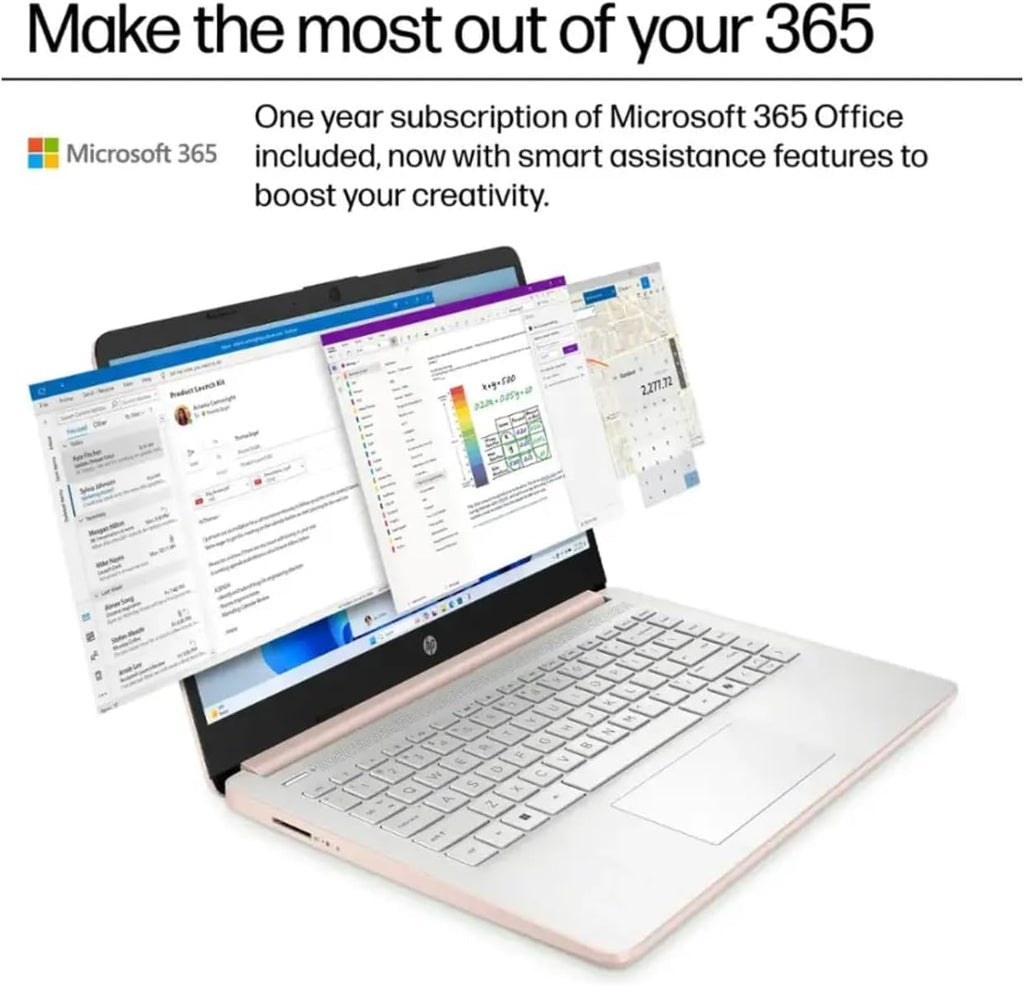HP Ultrabook 14 Laptop with Free Microsoft 365 • 16GB RAM • Intel 4-Core CPU • 1.1TB Storage (64GB OnBoard w/ 64GB External + 1TB OneDrive) • Windows 11 w/o Earphones (Rose Gold)
