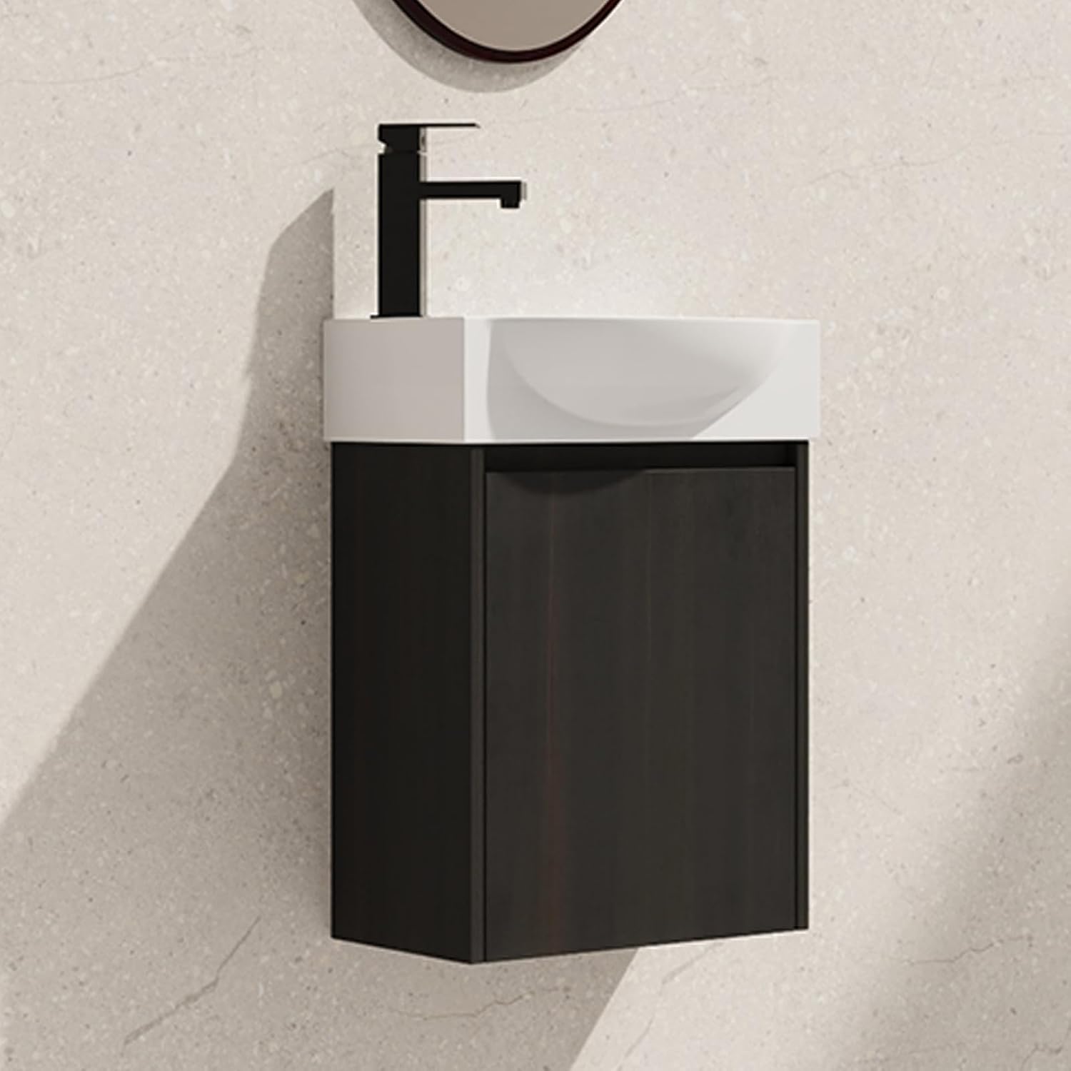 16' Floating Bathroom Vanity with Sink, Modern Wall Mounted Bathroom Cabinet with Undermount Resin Sink, Single Small Bathroom Vanities, Bathroom Storage Vanity Set with Door, Soft-Close, Black
