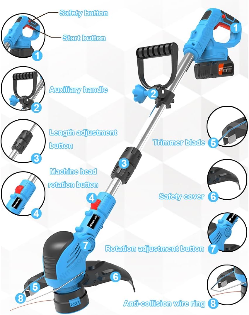 21V Electric String Trimmer Cordless String Trimmer with 12,000 RPM and 850W Motor Cordless Grass Trimmer with 2 Batteries 4.0Ah the Perfect Partner for Garden and Lawn Care