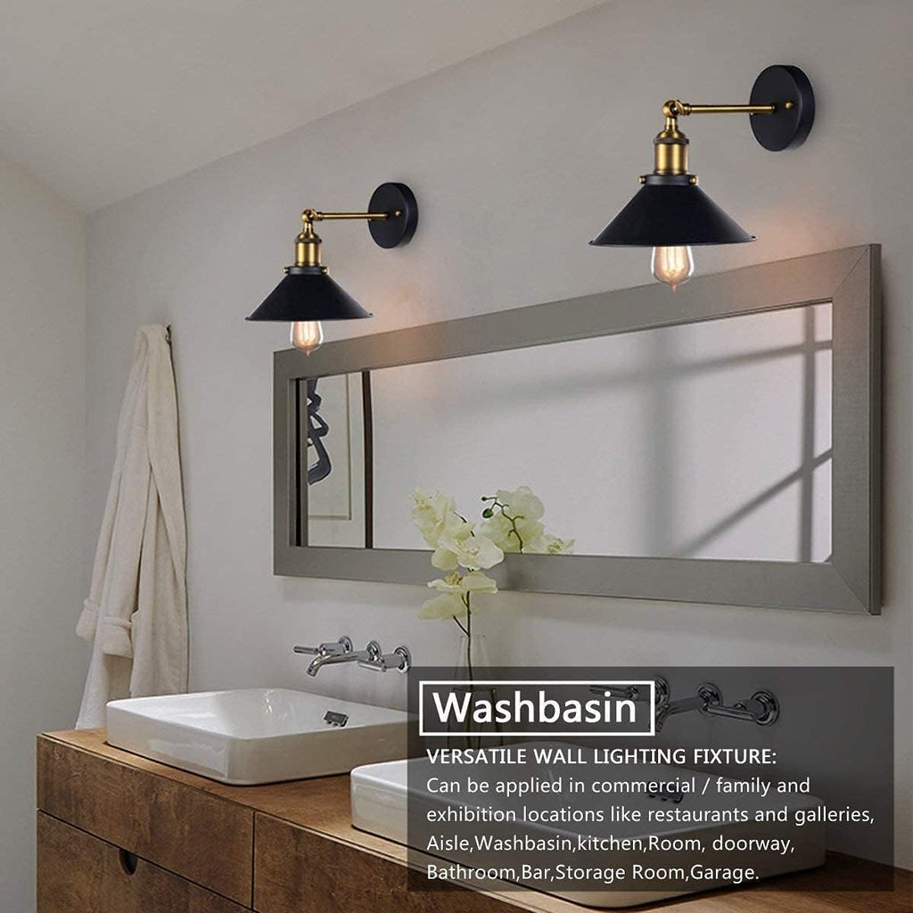 Industrial Vintage Wrought Iron Wall Light E27 Edison Adjustable Lighting Fixtures Black Lampshades for Indoor Living Room Bedrooms Bathroom Loft Corridor Lights