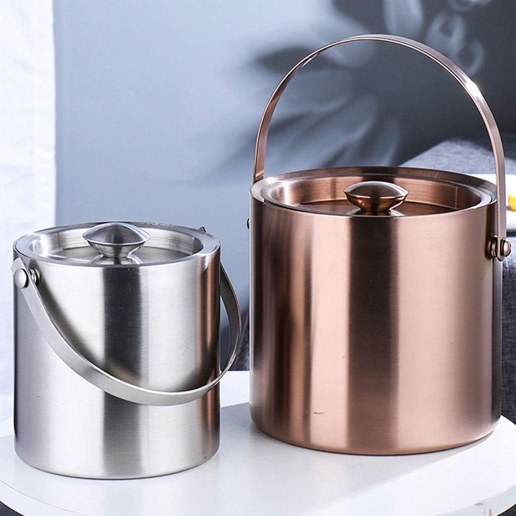 Ice Buckets Drinks Cooler Stainless Steel Ice Bucket Double Thermal Insulation Ice Buckets with Lid for Party/Home/Bar/KTV Club Bar Ice Bucket Drink Containers