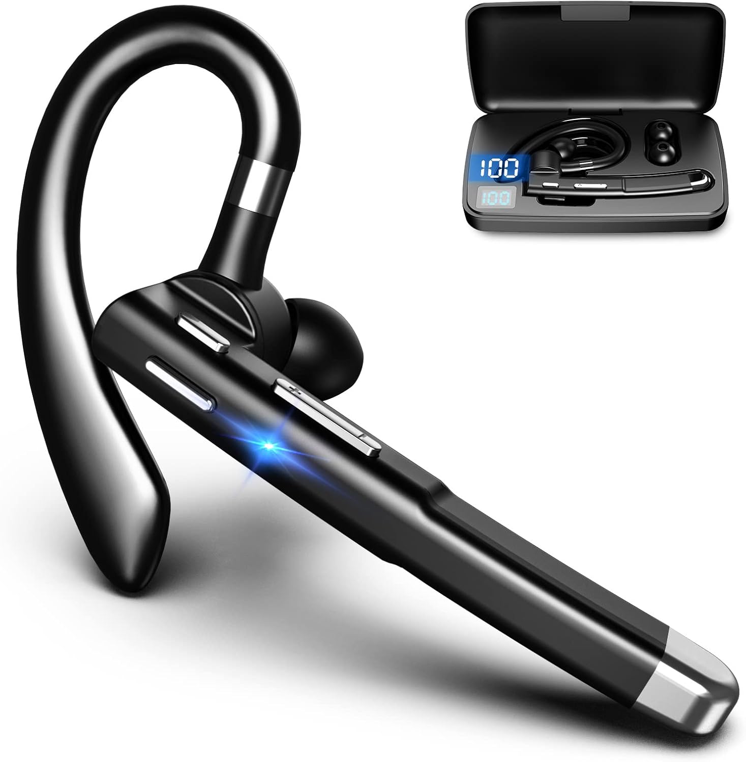 Single-Ear Buds Bluetooth Wireless Headphones Business Headsets with Earhooks ,Bluetooth Earpiece CVC8.0 Dual Microphone Call Noise Reduction Earphones for 12 Hours of Talking,IPX7 Waterproof,Black1