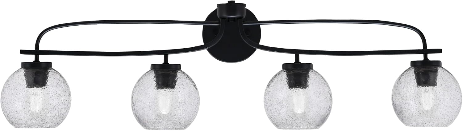 Toltec Lighting Cavella 4-Light Bath Bar – Modern Vanity Light Fixture for Bathroom – Dimmable and LED-Compatible Wall Light – Matte Black Finish, 5.75' Smoke Bubble Glass