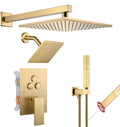 VANFOXLE Shower Faucet Set Brushed Gold Shower System, Push Button Diverter Shower Faucet with 2 in 1 Handheld, Wall Mount 10 Inch Shower Head Increased Thickness with 6 Inch Shower Head