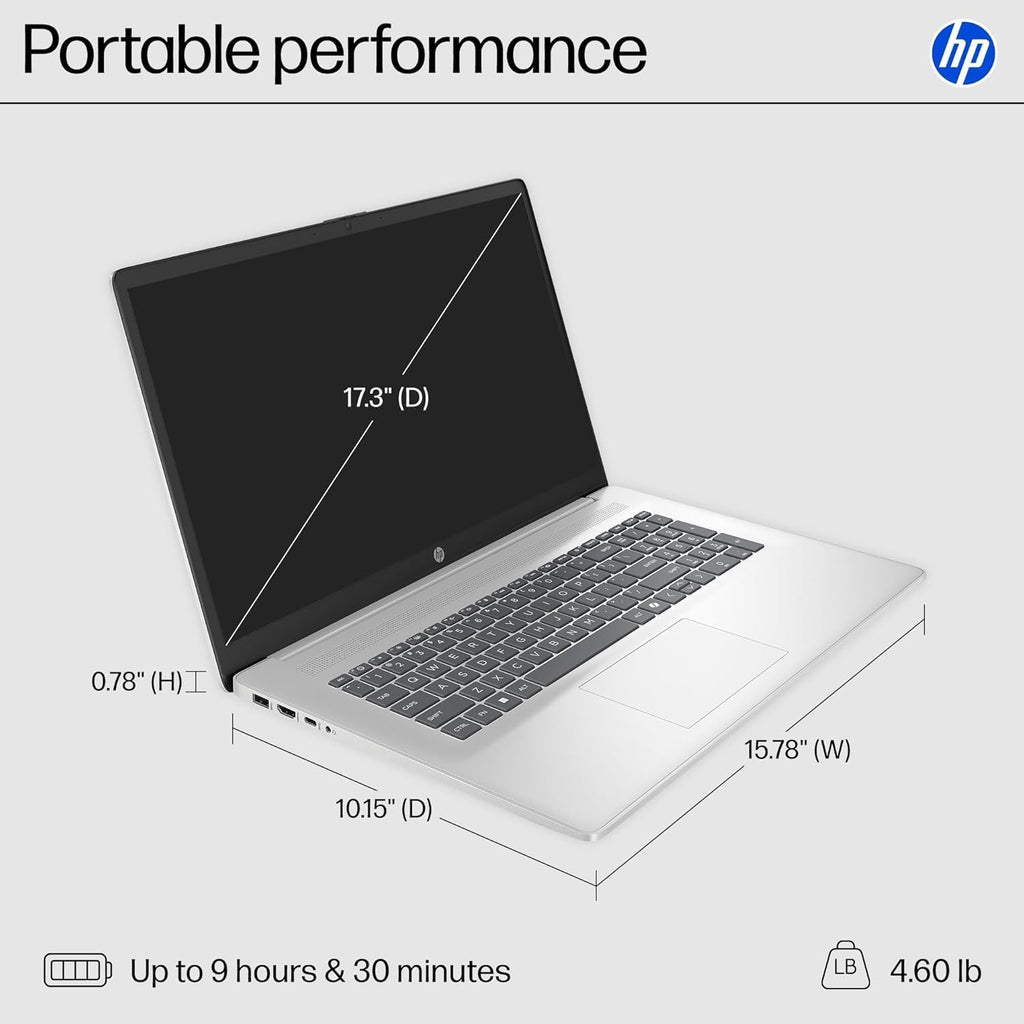 HP 2025 17 Inch Laptop Compurter, Intel 8-Core Processor, 32 GB RAM, 1 TB SSD, 17.3' HD+ IPS Anti-Glare Display, Business & Student, Fast Charge, Silver, Copilot AI, Windows 11 Pro, W/Accessories