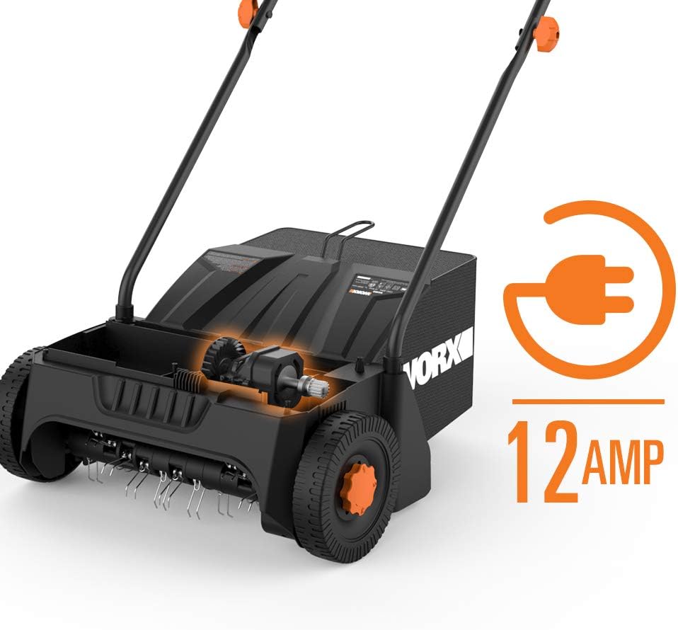 WORX 12 Amp Corded Lawn Dethatcher, Electric Scarifier Removes Deep Thatch & Improves Grass Health, WG850