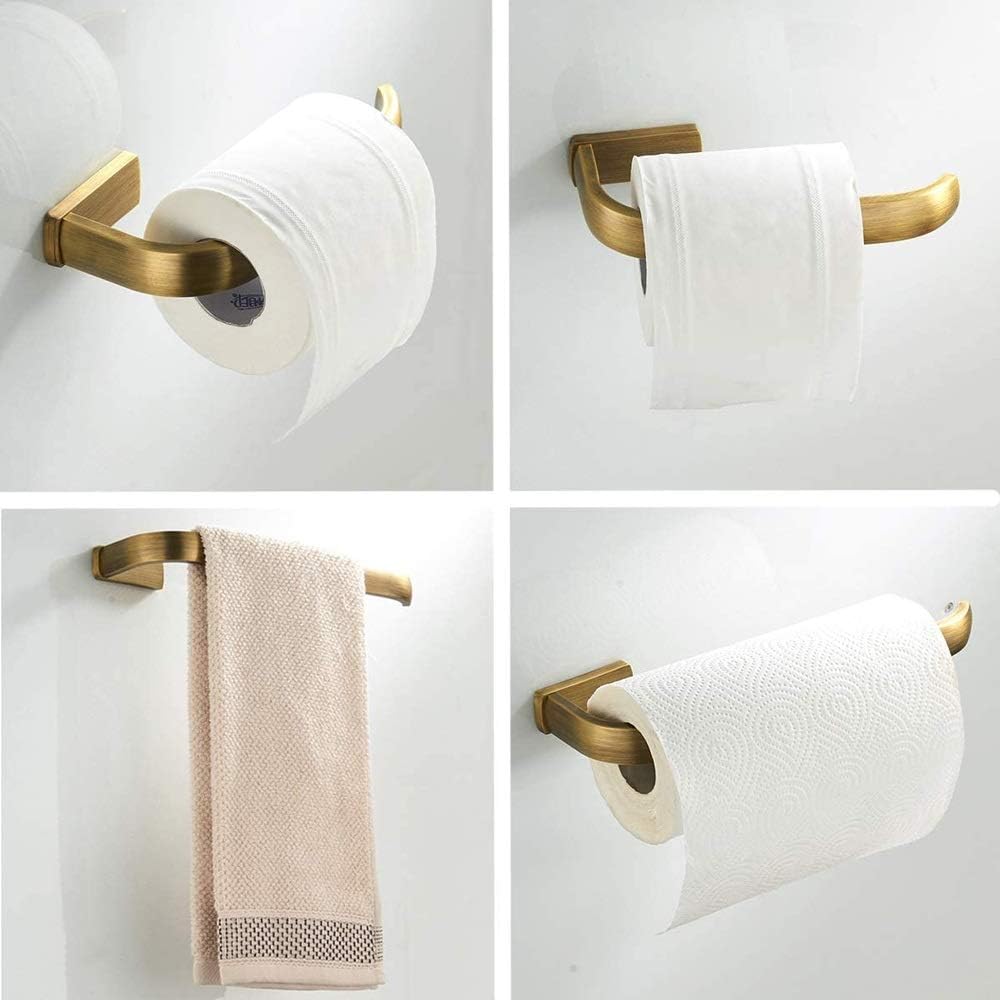 Bathroom Accessories Set - Towel and Toilet Roll Holder Antique Brass Wall Mounted, Brushed Bronze