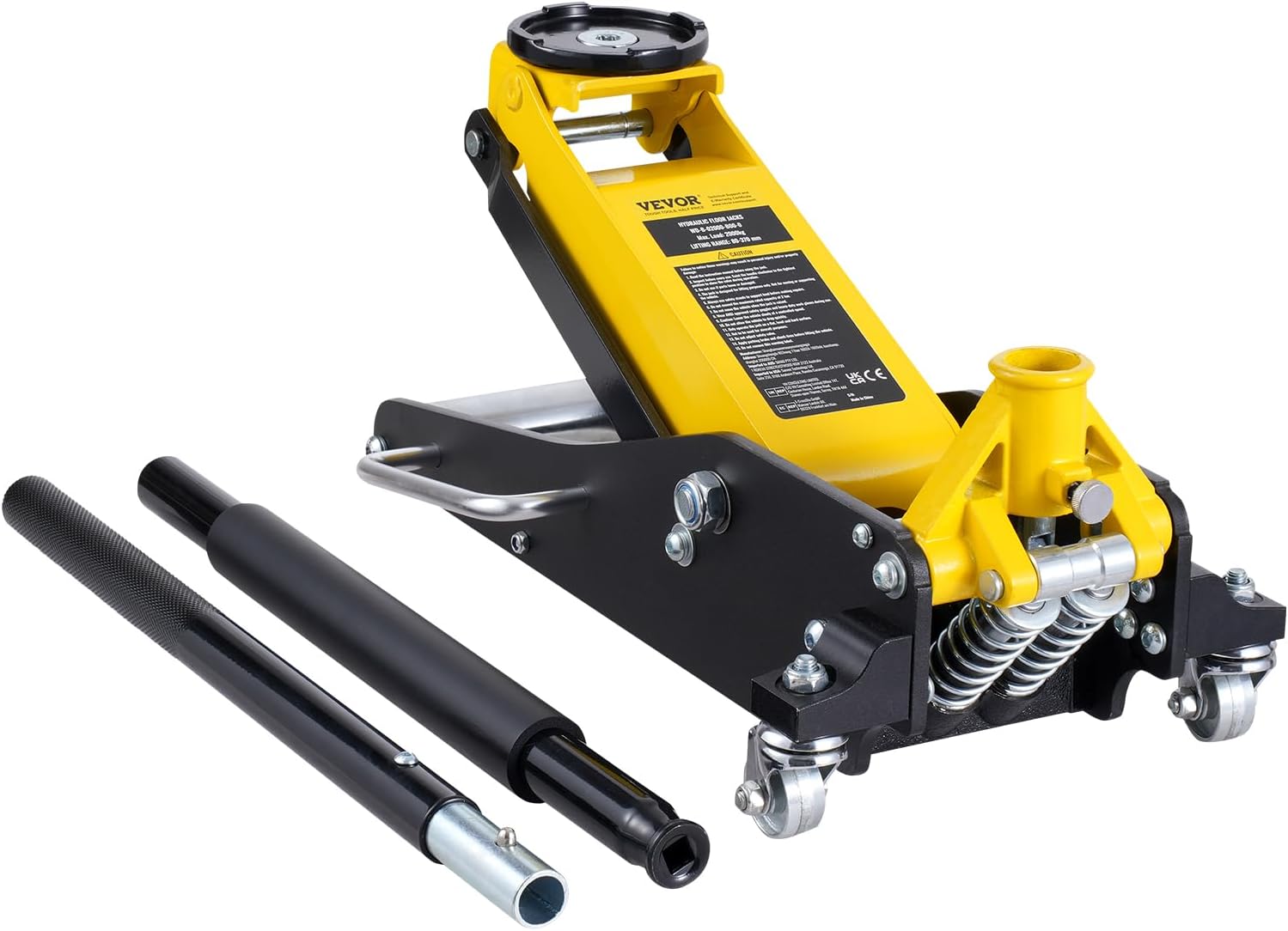 VEVOR Low Profile Floor Jack 2 Ton (4400 lbs), Heavy Duty Aluminum Hydraulic Racing Floor Jack, Hydraulic Car Jack, Dual Piston Quick Lift Pump, 3.2'-14.6' Height Lifting Range (Yellow)