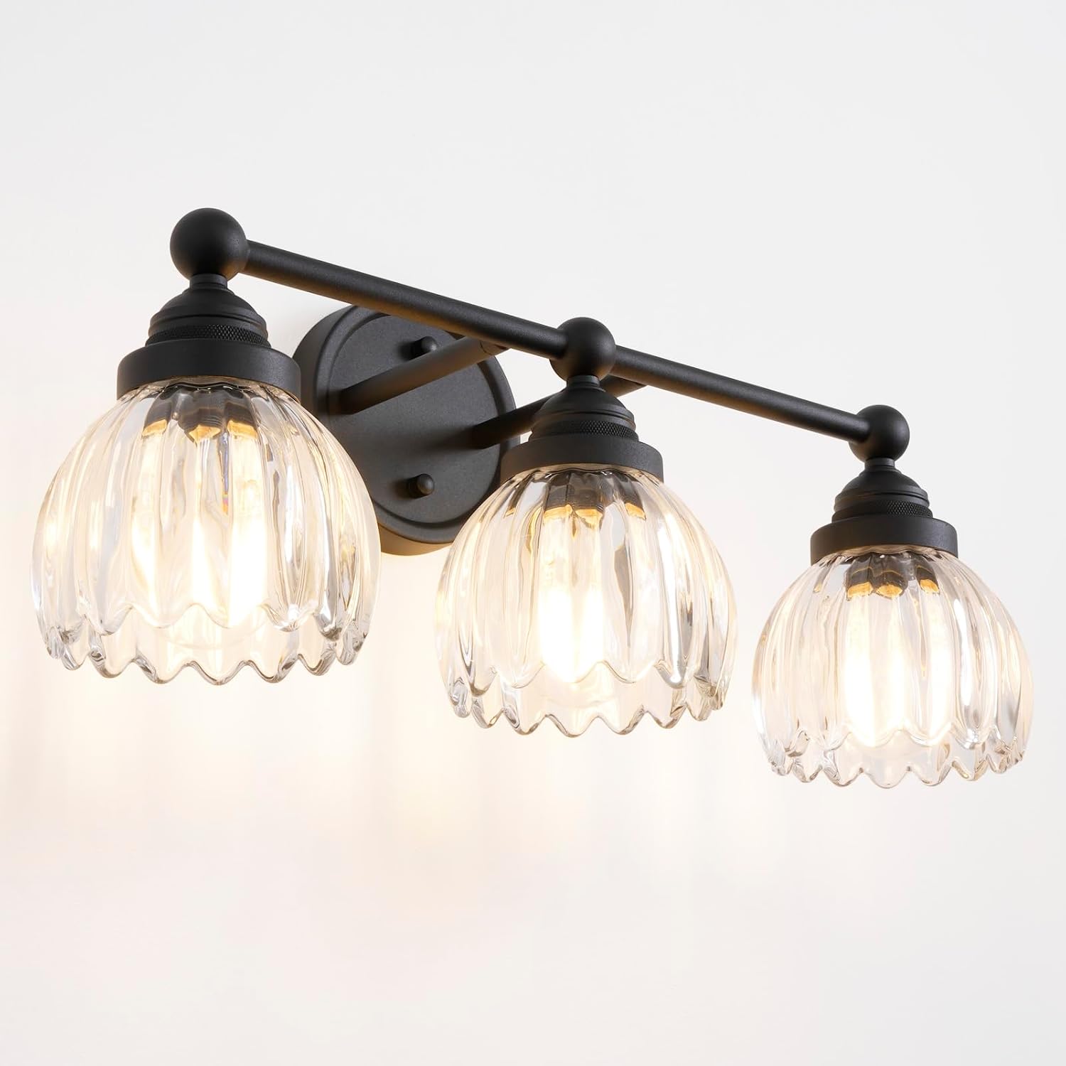 Vintage Triple Arm Tulip Glass Wall Sconce Lighting, 3-Lights Bathroom Vanity Light Fixture for Hallway Bedroom Living Room Bedside Nightstands Lights