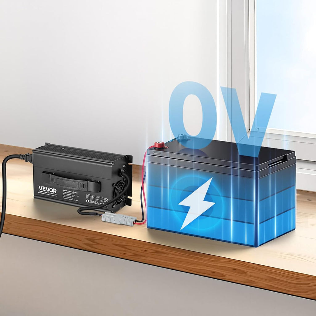 VEVOR 36V 18A Lithium Battery Charger, 43.8V, AC-DC LiFePO4 Smart Charger, with Anderson Connector, LED Indicator, 0V Activation, for Lithium LiFePO4 Deep Cycle Rechargeable Batteries of Boat, RV