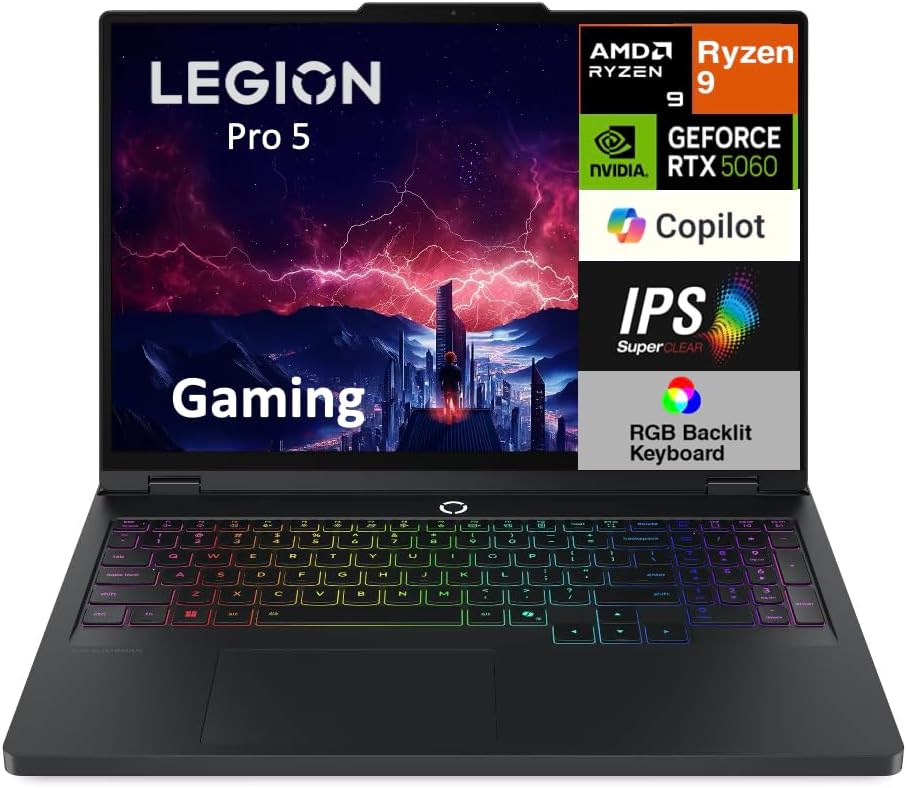 Lenovo Legion Pro 5 AI-Powered Copilot+ Gaming Laptop 16.0' 240 Hz IPS WQXGA (2560x1600) (AMD Ryzen 9 8945HX, GeForce RTX 5060 8GB, 64GB DDR5, 1TB SSD, 24-Zone RGB KB, Win11Pro) w/DKZ Port Expander