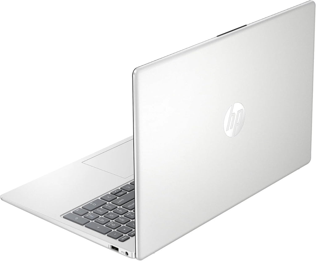 HP 15.6' Business Laptop with 1-Year Microsoft Office 365, 4GB RAM 128GB SSD, Quad-Cores Intel Processor, Windows 11, PLUSERA Earphones & 8-in-1 Hub Included, Natural Silver
