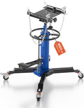 VEVOR Hydraulic Transmission Jack, 1660 lbs Capacity Hydraulic Telescopic Transmission Jack, 34.6-69.3 in High Lifting Height, 2-Stage Floor Jack Stand with Foot Pedal, 360° Swivel Wheel, Blue