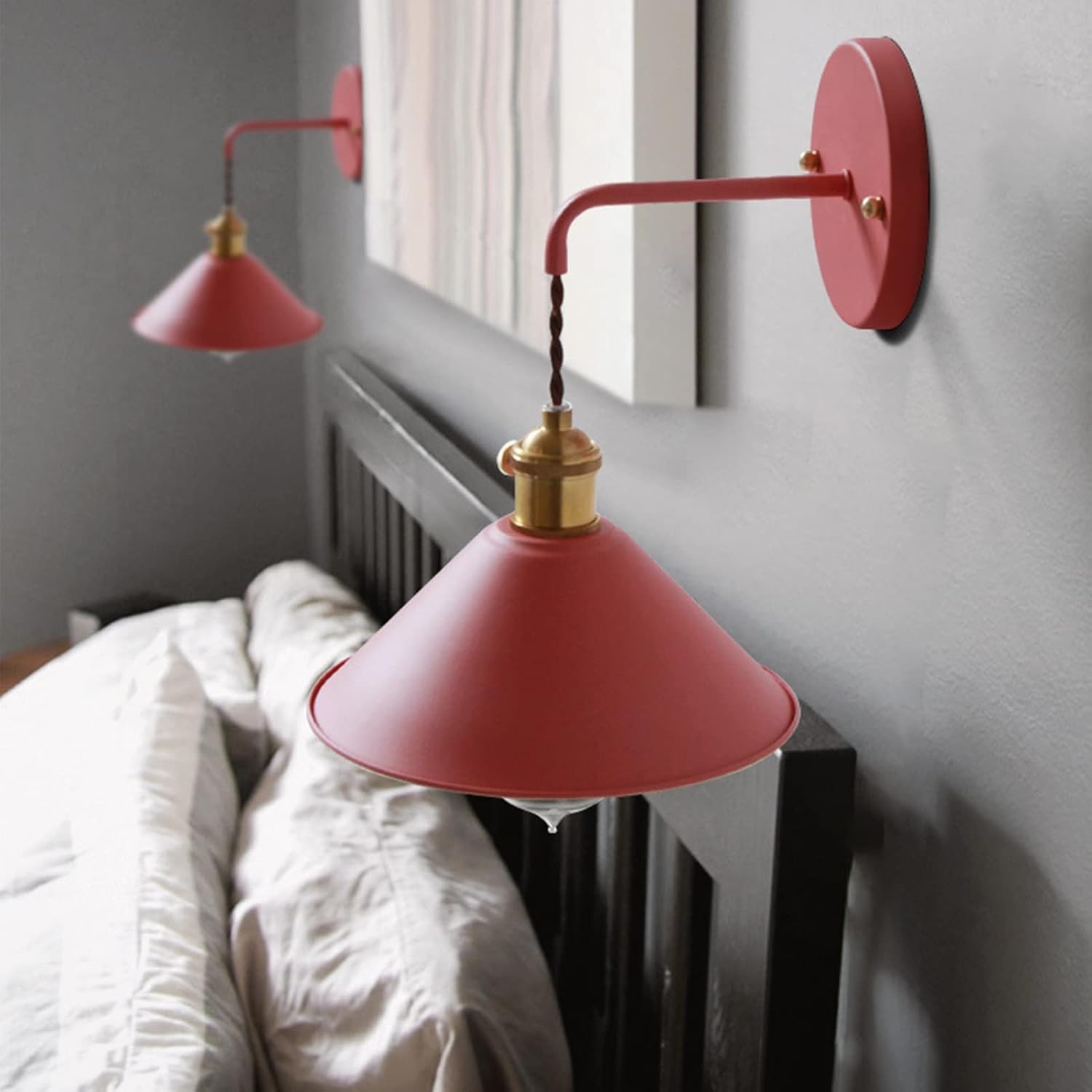 Nordic Wall Sconce Lamps - Macaron E26 Edison Copper Wall Mounted Lighting, Frosted Paint Body Bedside & Bathroom Vanity Spotlights