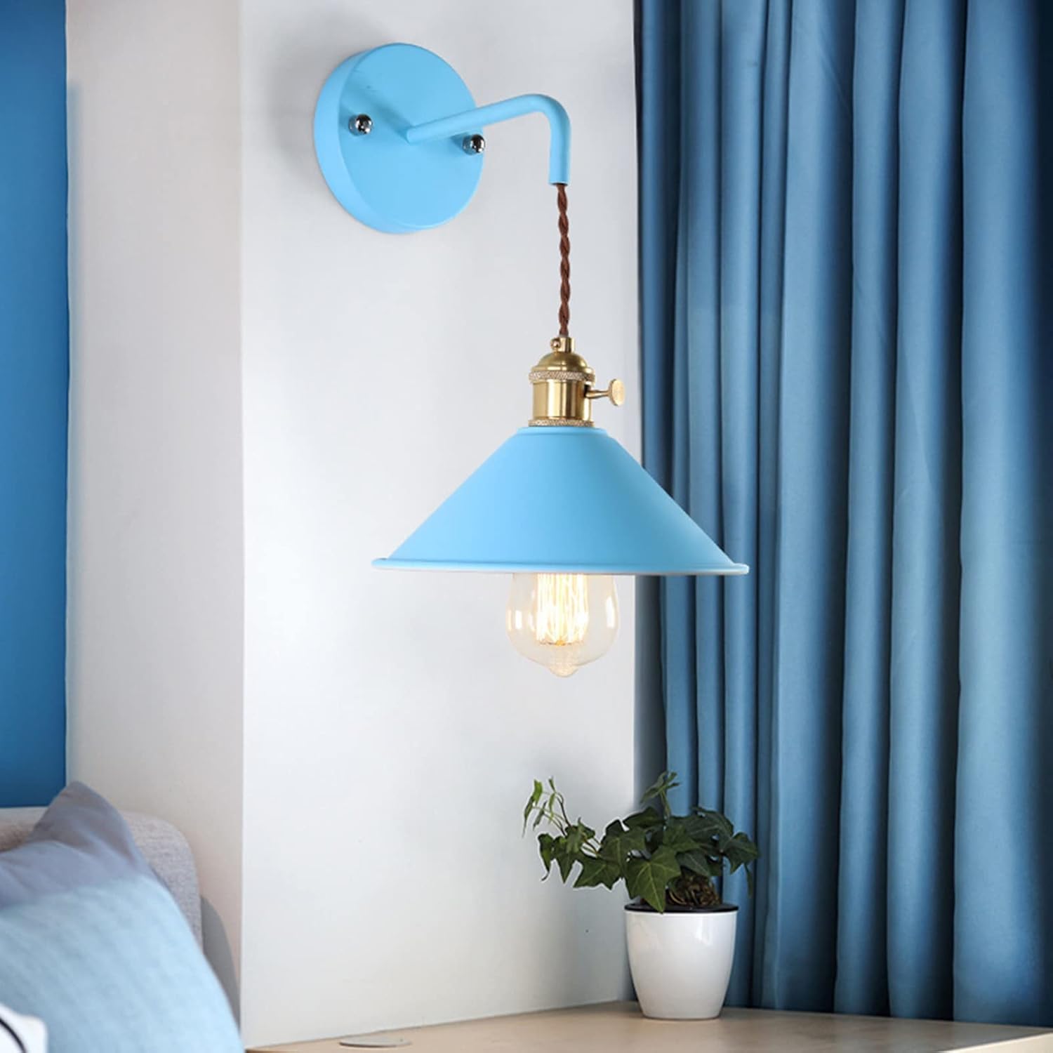 Nordic Wall Sconce Lamps - Macaron E26 Edison Copper Wall Mounted Lighting Fixture with Frosted Paint Body, Bedside Lamp & Bathroom Vanity Spotlights