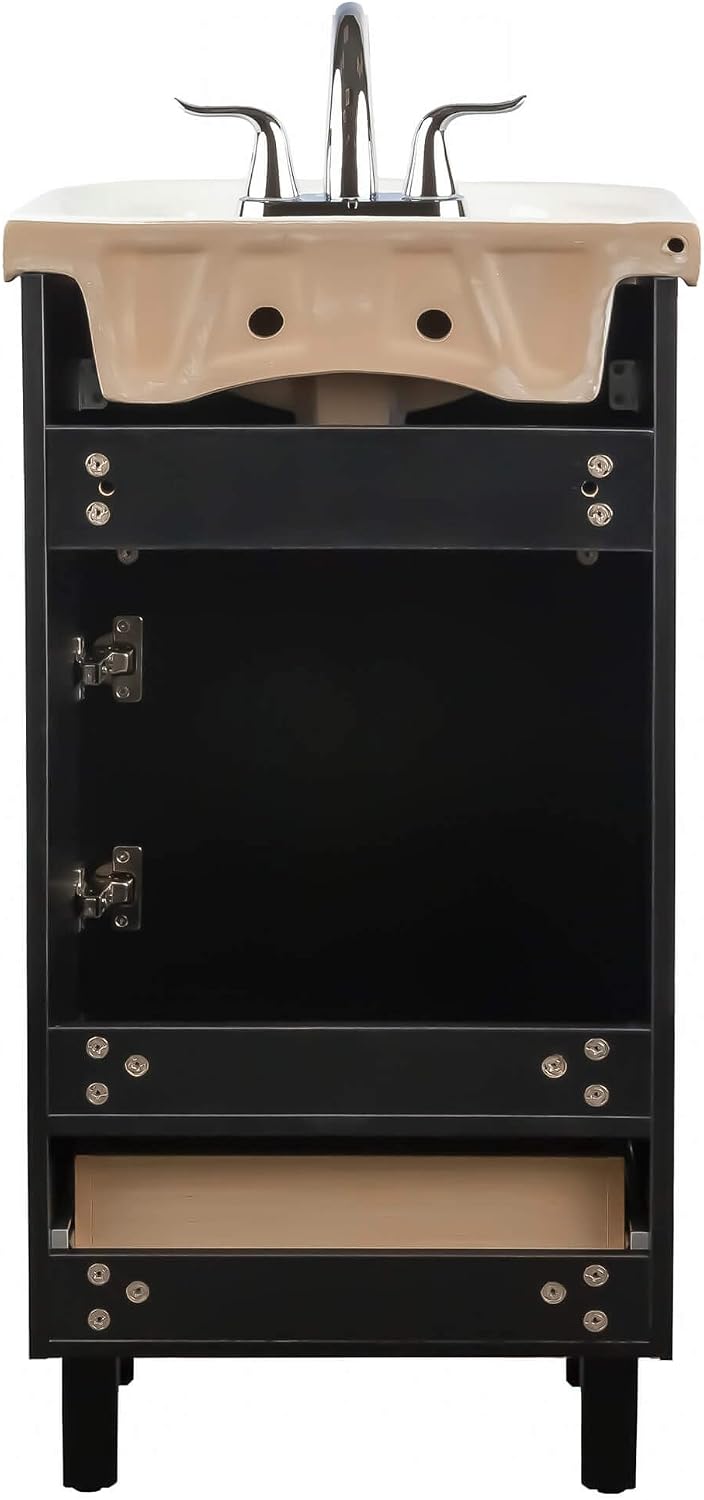 Fine Fixtures Petite 18 Inch Bathroom Vanity with Sink, Small Freestanding Bathroom Cabinet, Space-Saving Vanity Sink Combo Design, Dual Storage, Satin Black