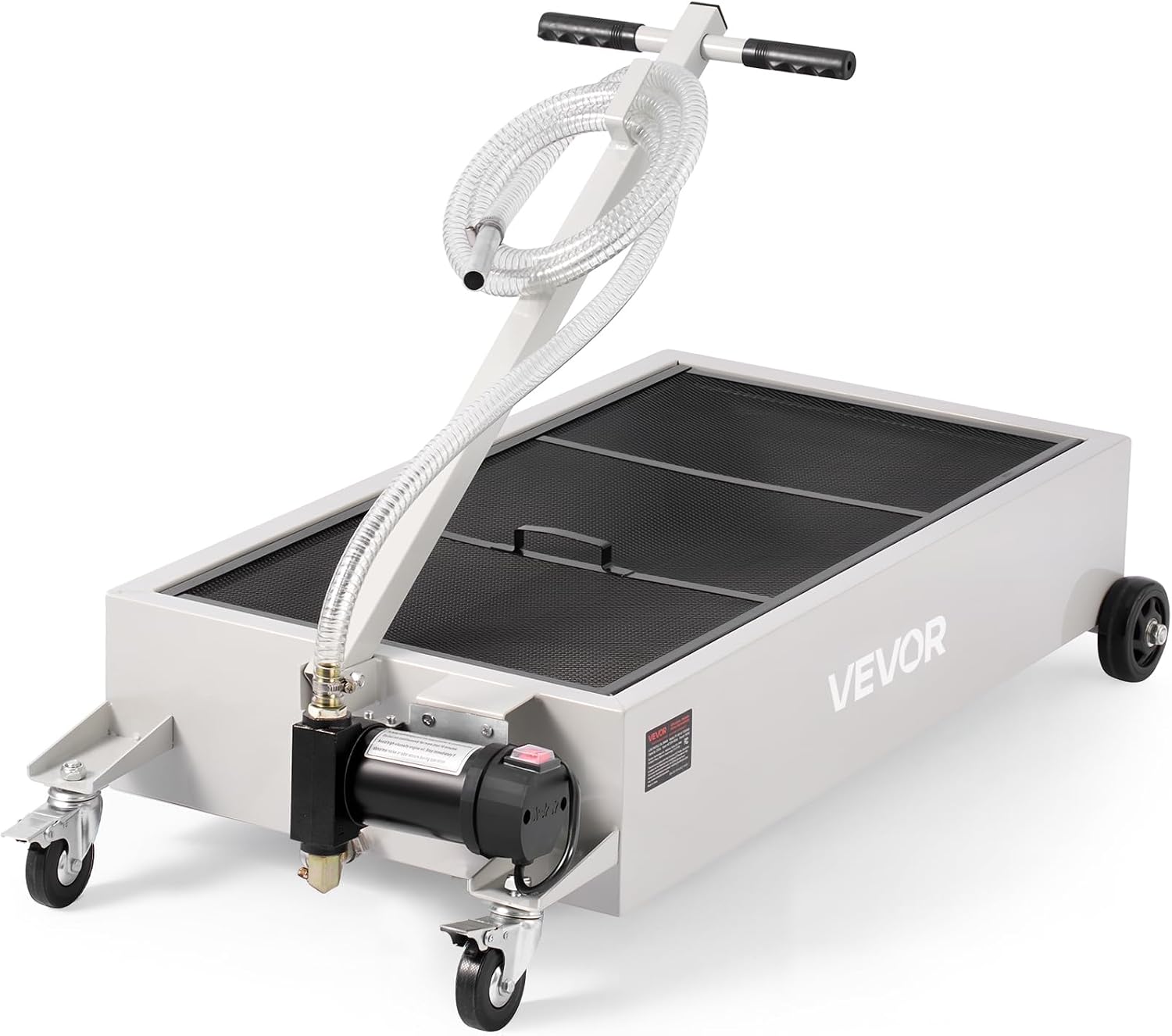 VEVOR Low Profile Electric Oil Drain Pan, 20 Gal Capacity, Rolling Oil Drain Pan with 110V High-Flow Pump, 7.2 ft Hose & T Folding Handle, Leak-proof & Corrosion-resistant, Fit for Trucks, ATVs, White