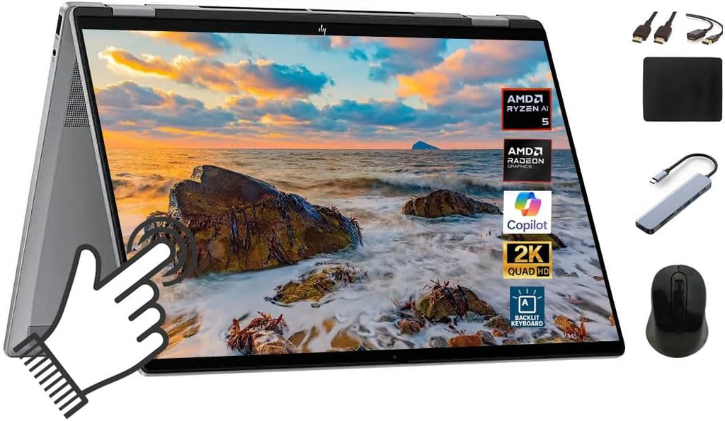 HP OmniBook X Flip 2in1 Copilot+ Laptop, 16' 2K Touchscreen, AMD Ryzen AI 5 >i7-1355U, 16GB LPDDR5x RAM 1TB SSD, Backlit KB, Up to 21 Hrs Batterylife, Windows11 +BWE Accessories,Successor to Envy x360
