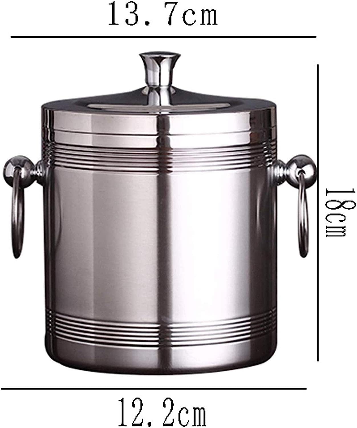 BTZHY Ice Bucket,Candy Double Walled Stainless Steel with Ice Tongs, Scoop, Lid, and Exclusive Handmade Nylon