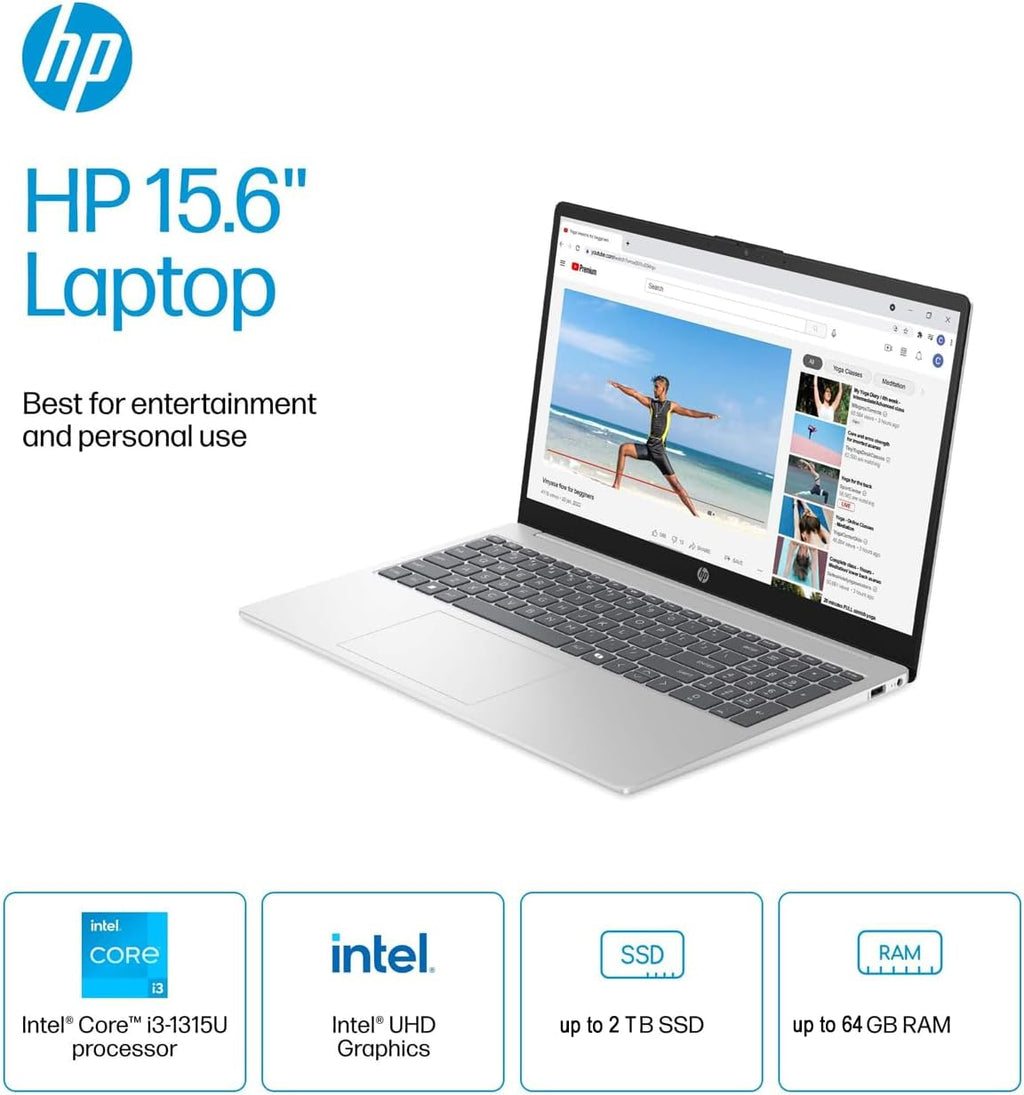 HP 2025 15.6' Touchscreen Laptop - w/Office Lifetime & Win 11 Pro&External DVD Drive, Intel i3 1315U(Up to 4.5GHz), Wi-Fi 6, Copilot AI, HD Touch Display, Long Battery Life, 32GB RAM, 1TB SSD