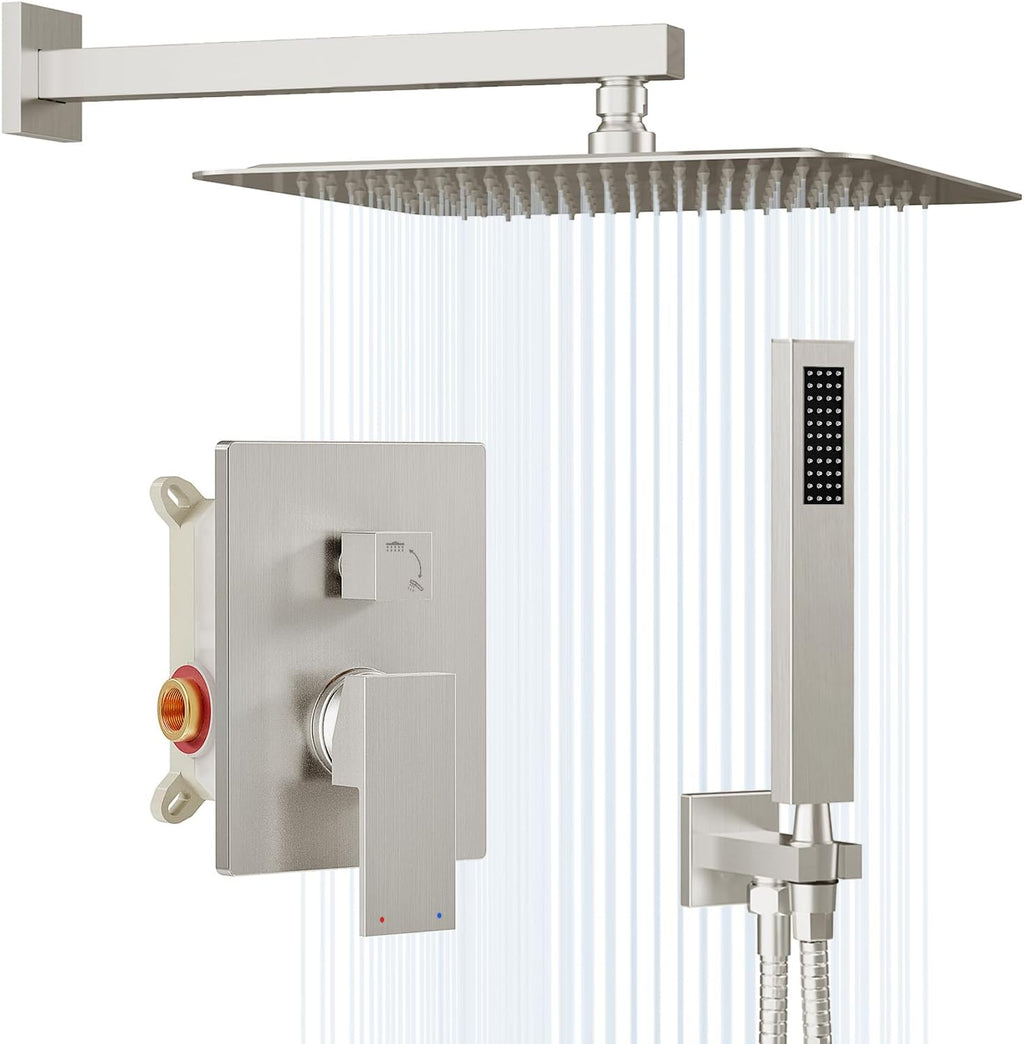 Gabrylly 12 Inches Shower System, Shower Faucet Set with Rain Shower Head and Handheld Shower, Luxury Rainfall Shower Combo Set with Shower Valve, Brushed Nickel