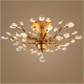 Chandeliers, V-intage Crystal Branches Chandelier Wrought Iron Ceiling Light Flush Mounted Fixture with 4 Light for Living Room Bathroom Bar Loft Club(Bronze)