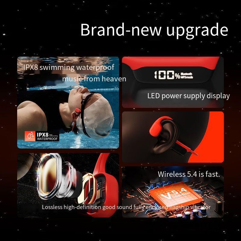 IPX8 Waterproof Swimming Headphones Bone Conduction Earbuds Built in 32G Memory Open Ear Headphones Wireless Bluetooth 5.4 with Mic,Single Battery Life 10H Sport Earphones for Running,Cycling,Black