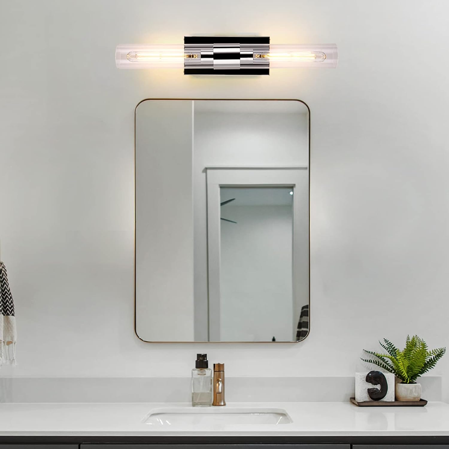 Bathroom Vanity Light Fixtures, Glass Tube Wall Sconces, Brushed Brass Base, Bathroom Wall Lights, Bedroom Bedside Wall Light, Wall Lamp For Dressing Table, Living Room, Hallway, Bulb Included