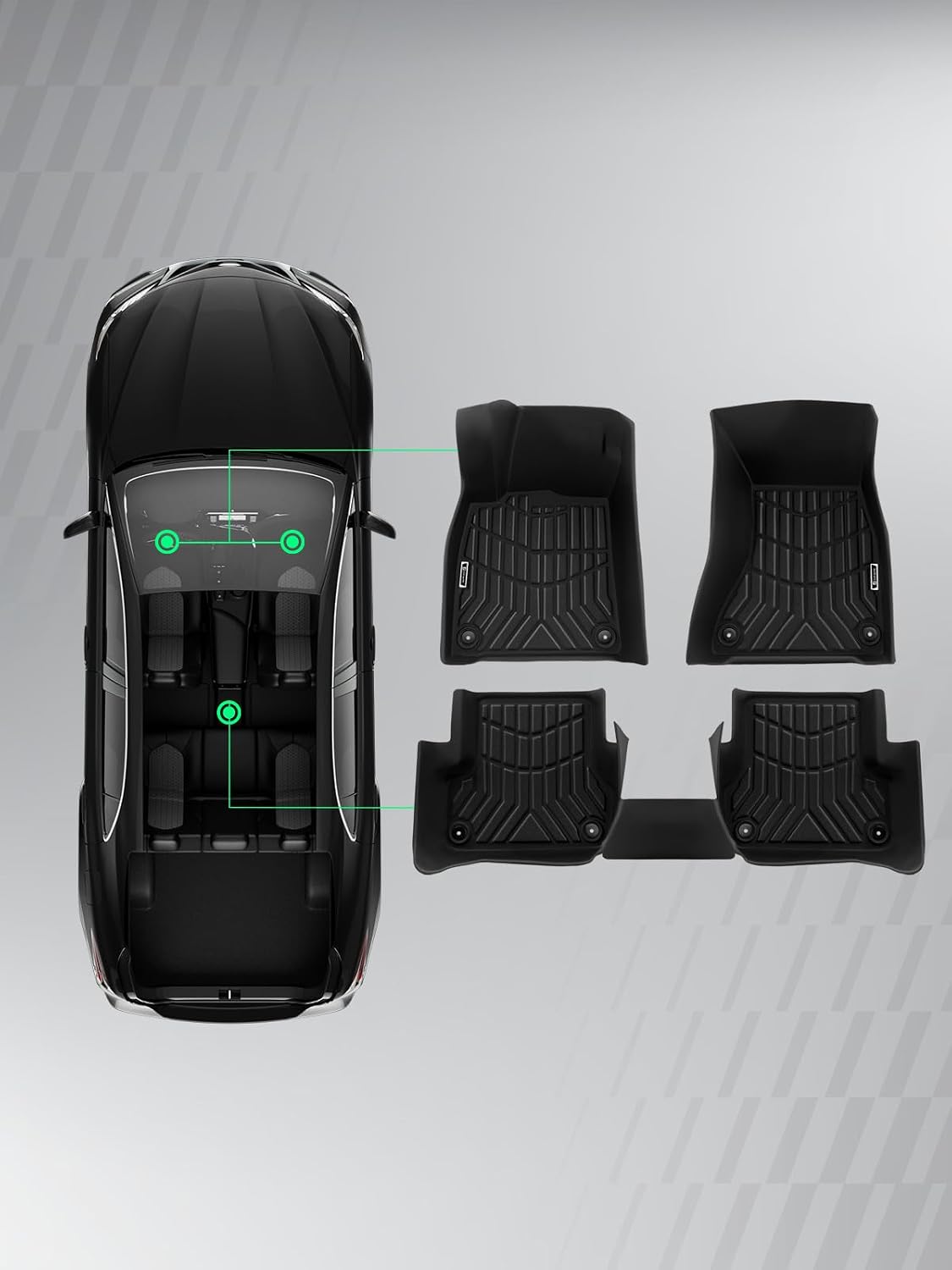 YHTAUTO Automotive All Weather Floor Mats Compatible with Cadillac CTS 2014-2019 Sedan, TPE Floor Liners All-Weather Protection Custom Fit, 1st & 2nd Row, Set of 3 Black