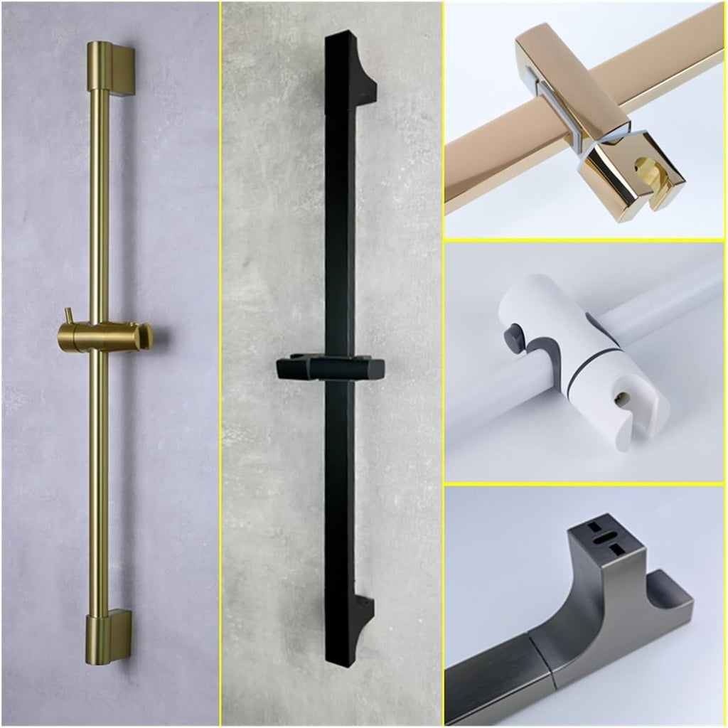 Shower Bar Angel Height Adjustable Sliding Hand Shower Bar Chrome Matt Black Stainless Steel 64cm Bathroom Fixtures(Square BG)