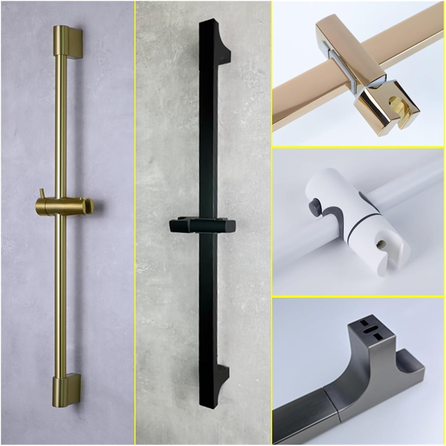 Shower Bar Angel Height Adjustable Sliding Hand Shower Bar Chrome Matt Black Stainless Steel 64cm Bathroom Fixtures(Round BG)
