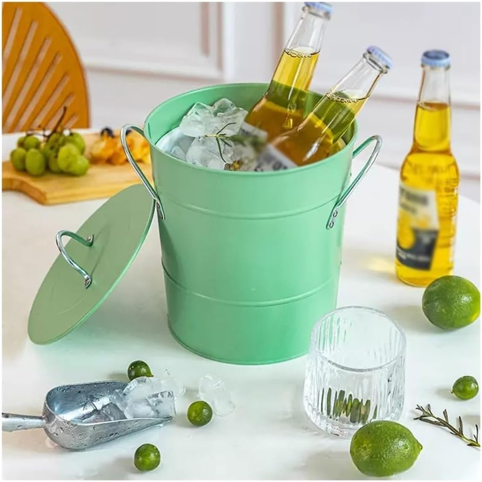 Ice Bucket 3.5 Liter Double Wall Ice Bucket Insulated Ice Buckets with Lid and Scoop Thickened metal Ice Buckets, Party Beverage Tub for Home Kitchen Parties Cocktail Bar(Green)