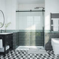 Frameless Sliding Glass Shower Door 44–48 Inch W x 76 Inch H, Shower Sliding Glass Door with Fixed Panel, 8mm Tempered Glass, Square Rail, Matte Black Shower Glass Door
